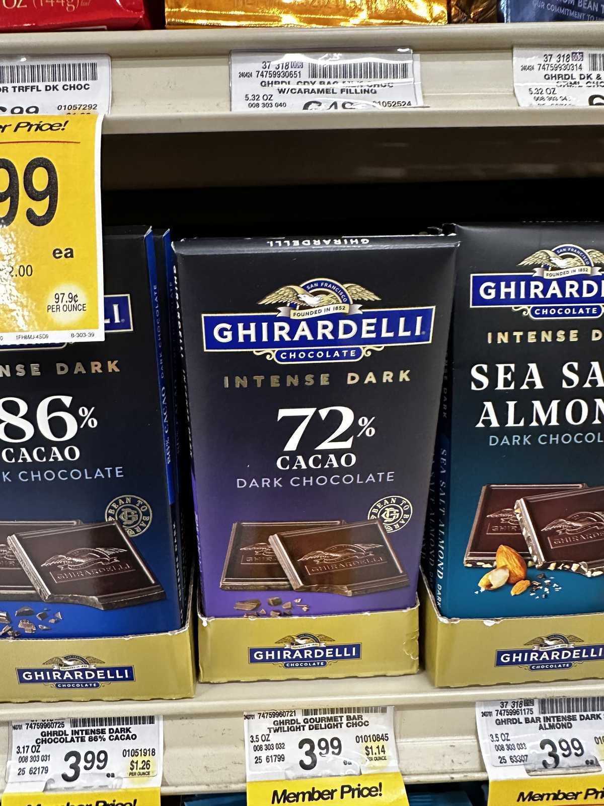 Ghirardelli Intense Dark 72% Cacao Dark Chocolate in Paper — source product photograph