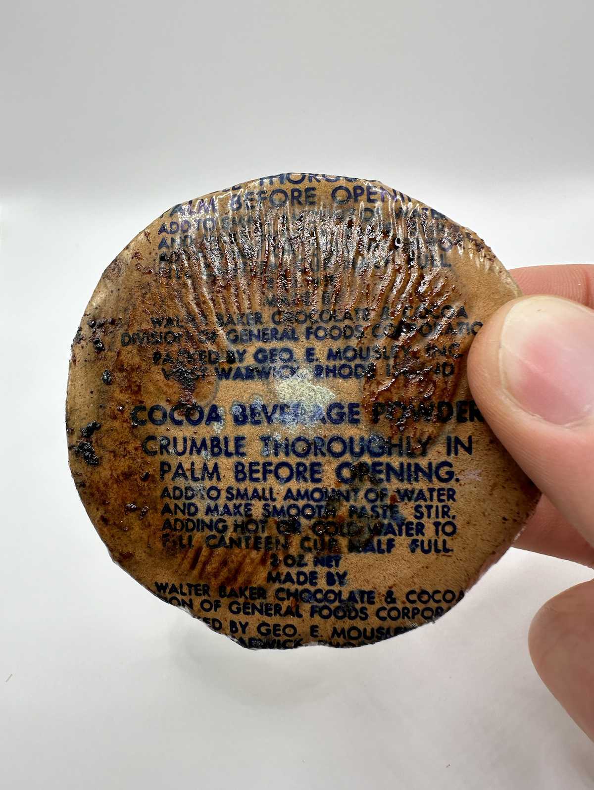 Cocoa Powder from 1952 Korean War Rations — source product photograph