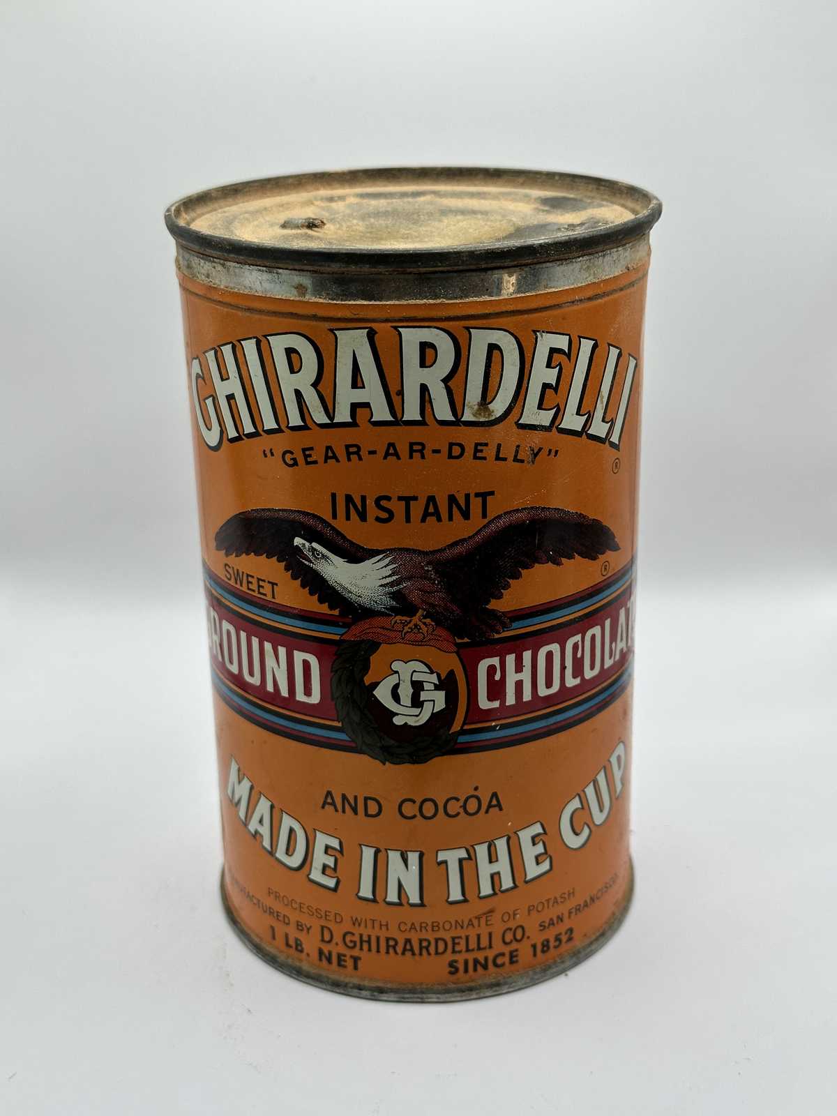 Ghirardelli Instant Ground Chocolate and Cocoa Powder from 1940s — source product photograph