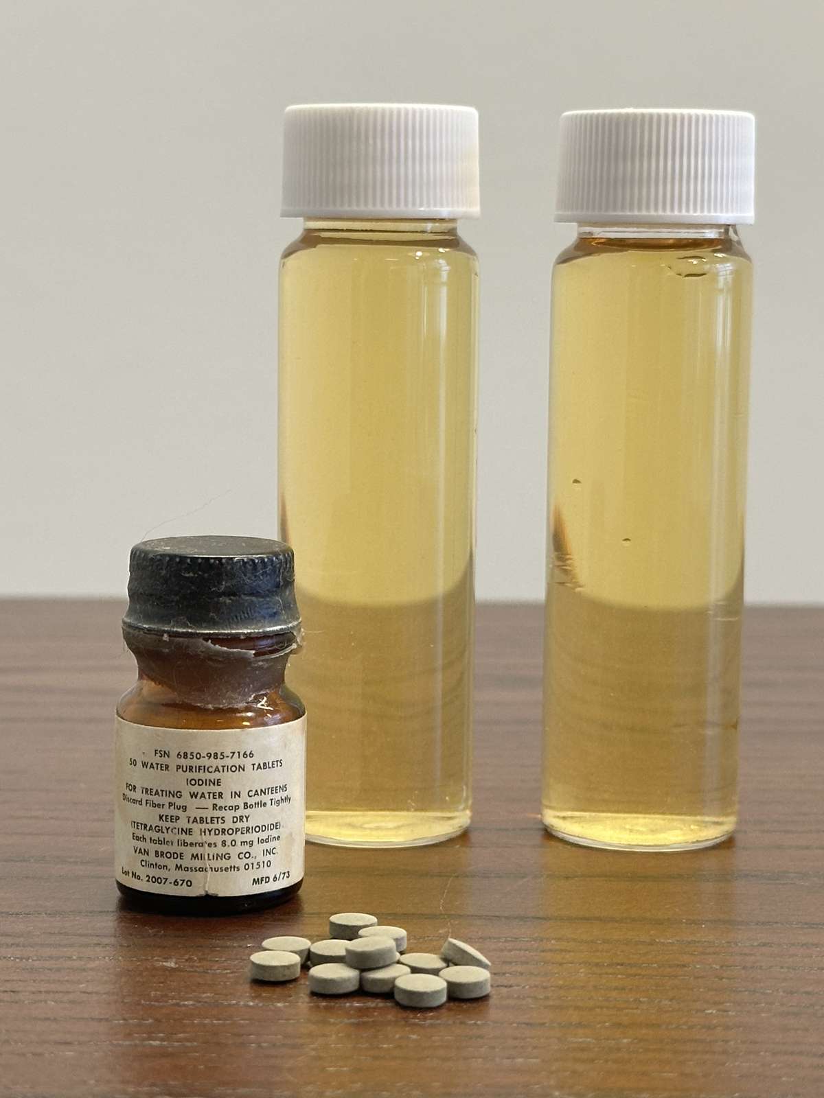 Tap Water with Purification Tablets from 1973 (after 30min) — source product photograph