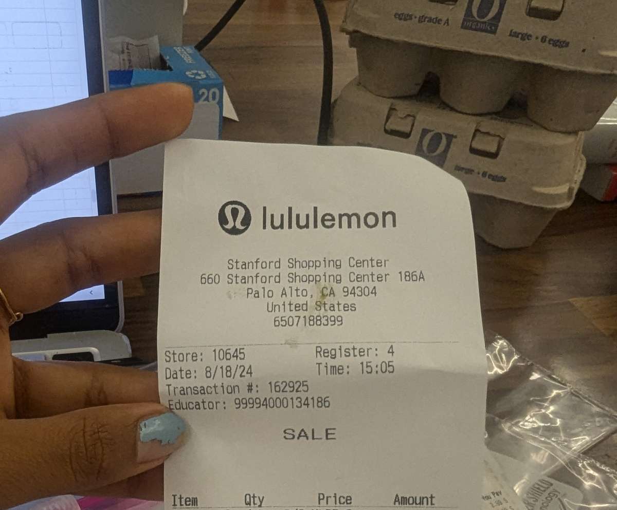 Paper Receipt - Lululemon — source product photograph